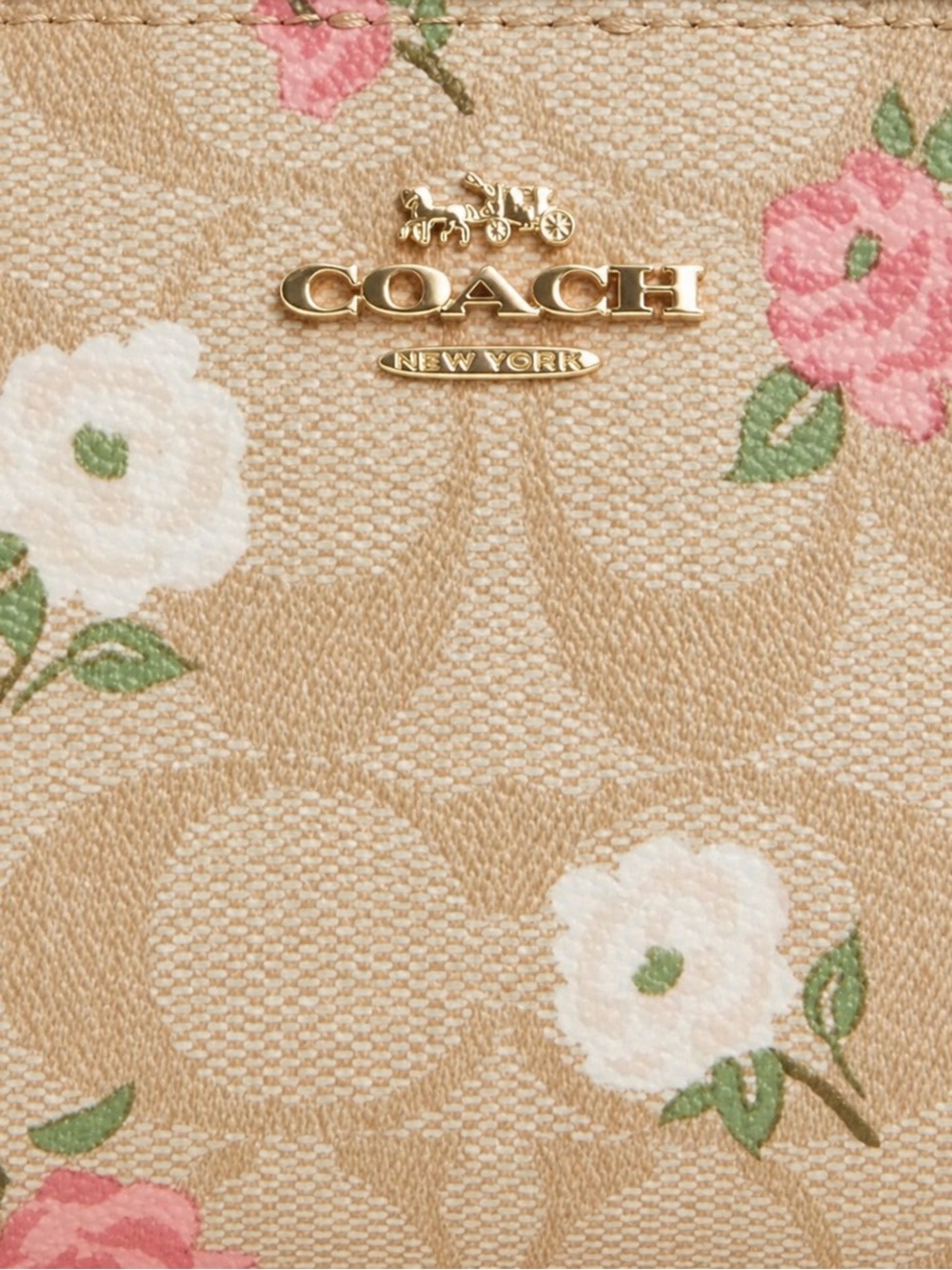 Coach Signature Canvas With Floral Print Snap Wallet with Pink & White Blooms - Picture 4 of 4